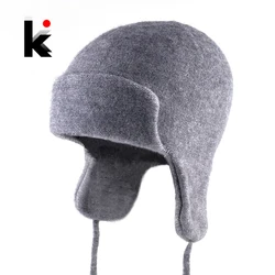 Winter Knitted Bomber Hat For Men Women Solid Color Knit Wool Hats With Earflaps Winter Warm Beanies Bonnet Fashion Hip Hop Hat