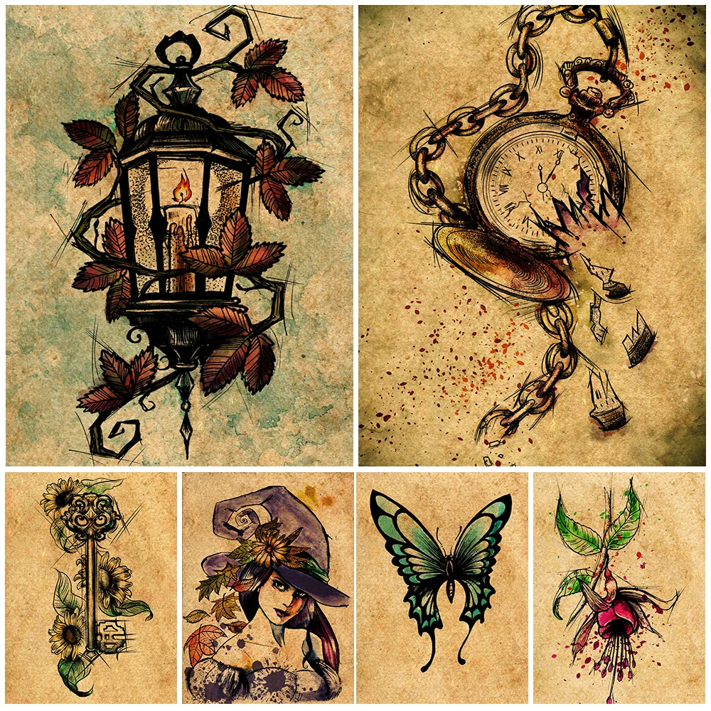 

Green Witch And Bat Black Cat Wall Art Canvas Painting Decorative Items In The Magical World Poster And Prints For Living Room