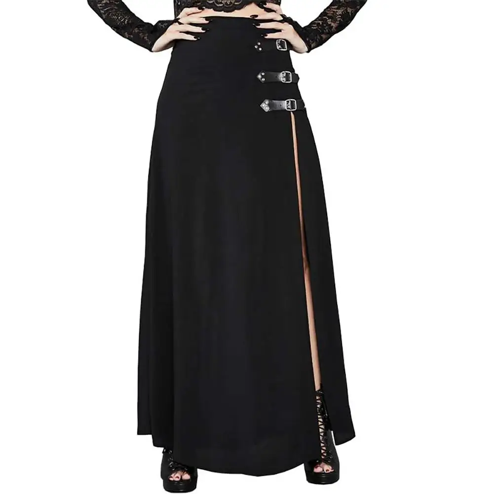 Gothic Solid Long Maxi Skirts Women High Waist Solid Side Slit Skirt 2021 Summer Spring Sexy Skirt E girls Ladies Streetwear