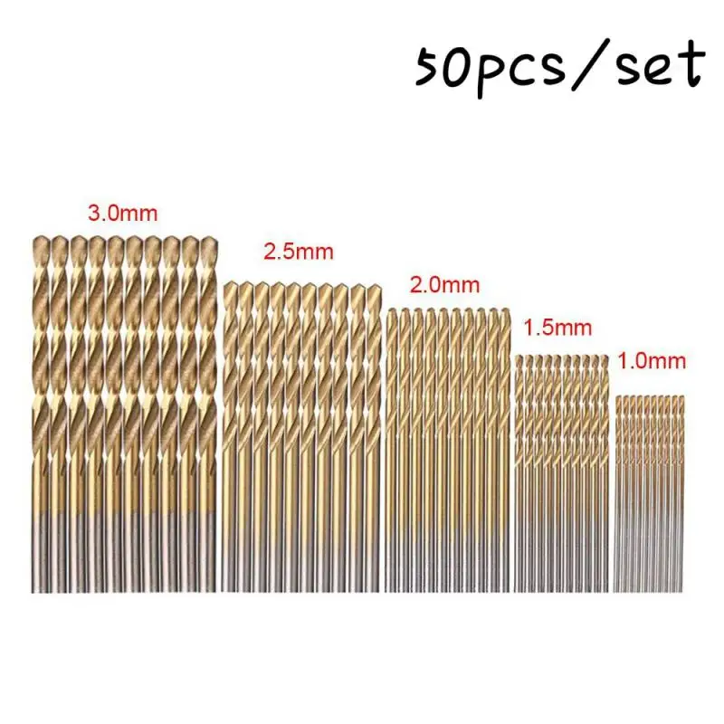50Pcs 1/1/2/2//3mm punte elicoidali rivestite in titanio punte elicoidali in acciaio ad alta velocità per la lavorazione del legno plastica e alluminio