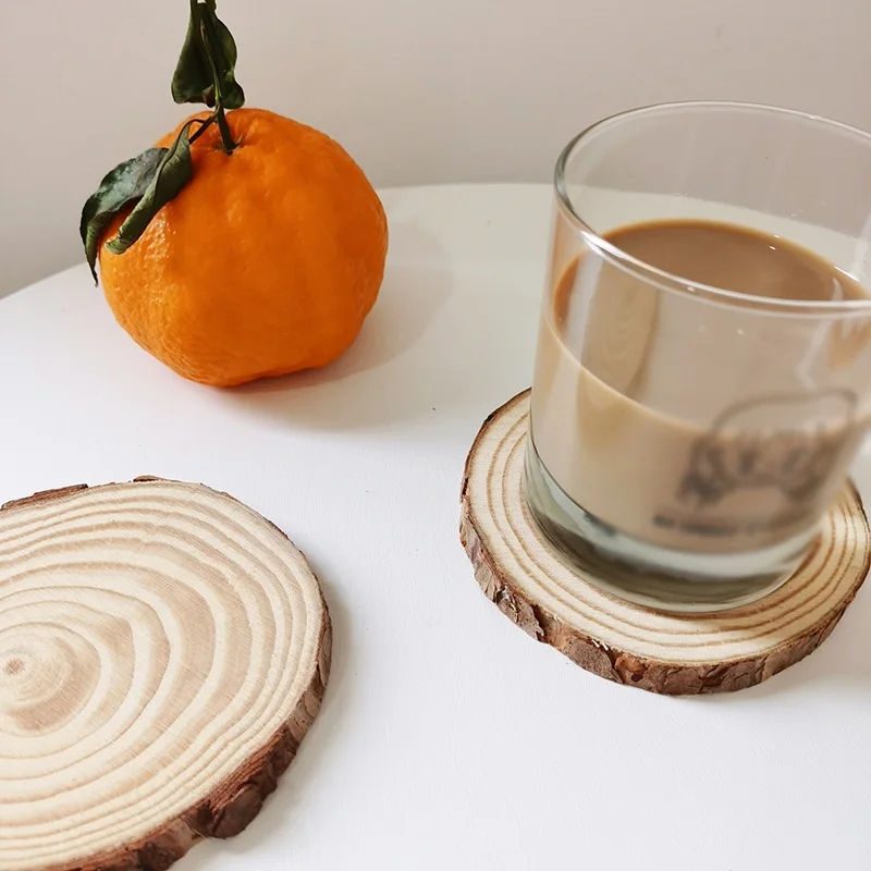 Round Wood Nian Wheel Pine Coaster Fashion Synthesis Mat Pad Trim Hand-painted Material Pine Mats Cup Drinking Accessories