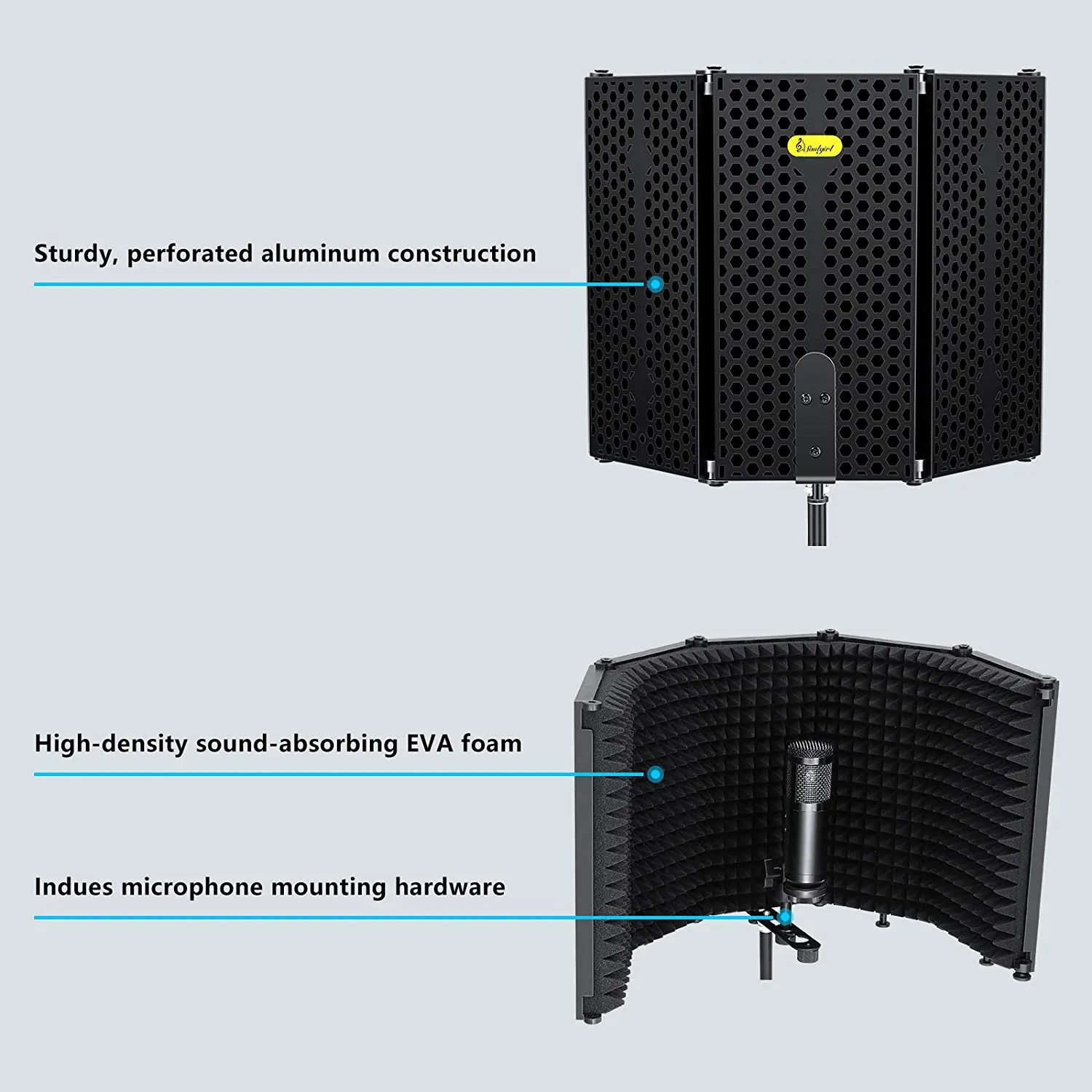 Microphone Isolation Shield with Tripod Stand,  Foldable With 3/8