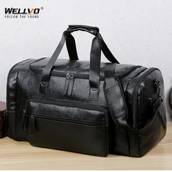 Retro Leather Travel Tote Bags Male Weekend Bag Mens Large Capacity Hand Luggage Duffel Handbags Shoulder Bag Dropshipping X245C