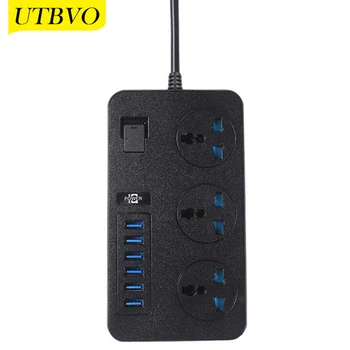 Utbvo 3000ワットパワーストリップサージプロテクター3とacコンセントと6 usb充電ポート、2/3/5メートル延長コードスマートフォン錠