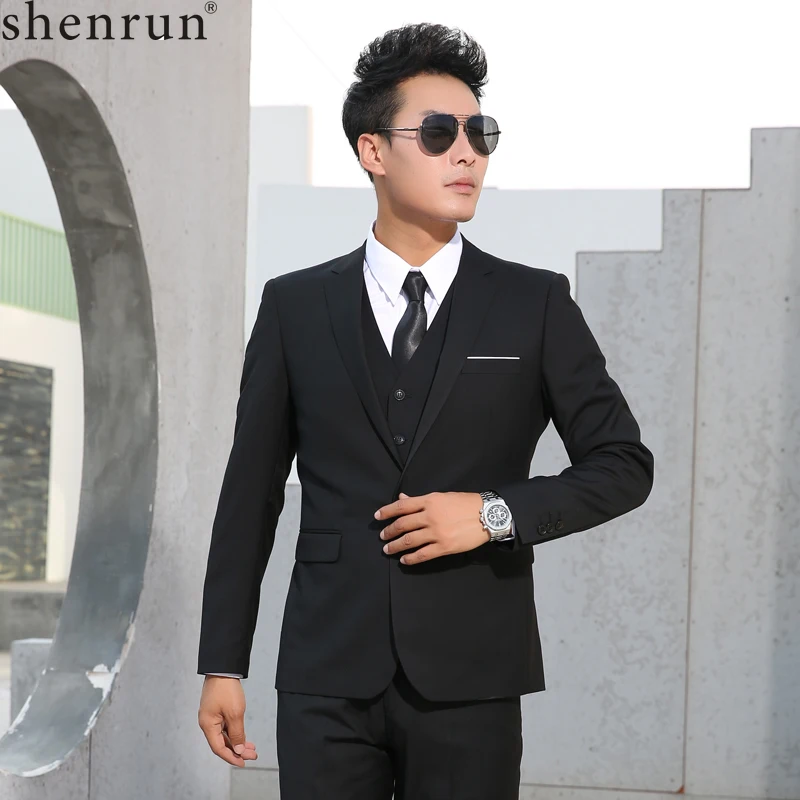 Shenrun-Costumes d\'affaires formels et décontractés pour hommes, simple boutonnage, noir, gris, bleu marine, mariage, marié, Rhde fin d\'année,