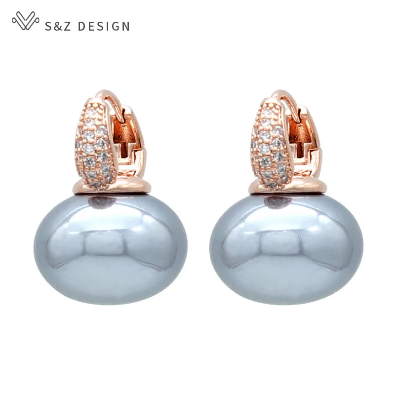S & Z DESIGN Neue Mode Brot Runde Große Perle Baumeln Ohrringe Für Frauen Hochzeit Schmuck Geschenk Temperament Zirkonia Eardrop – Detail 10