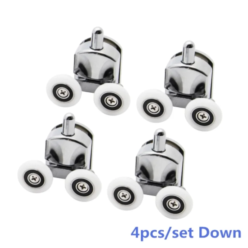 4PCS Castors Kit for Shower Cabin Doors Wheel 23 25 27mm Top Bottom Double with Button Mount for Glass