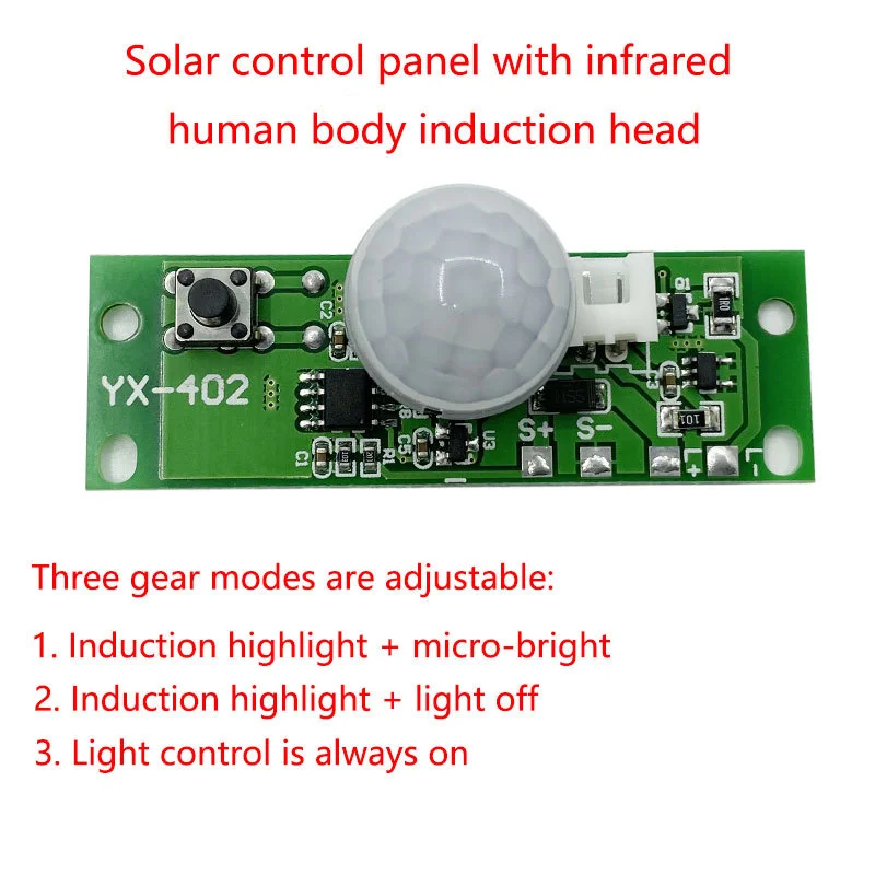 3.7V infrared human body induction solar light circuit board solar wall light control board 3 modes PIR wall light controller