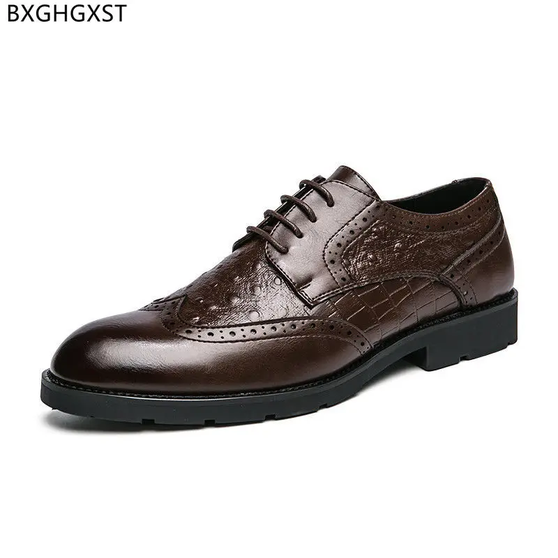 Brogue Men Shoes Leather From Italy Black Oxford Dress Men Shoes Brown Cover Shoes for Men Office 2024 Zapatos De Hombre Sapato