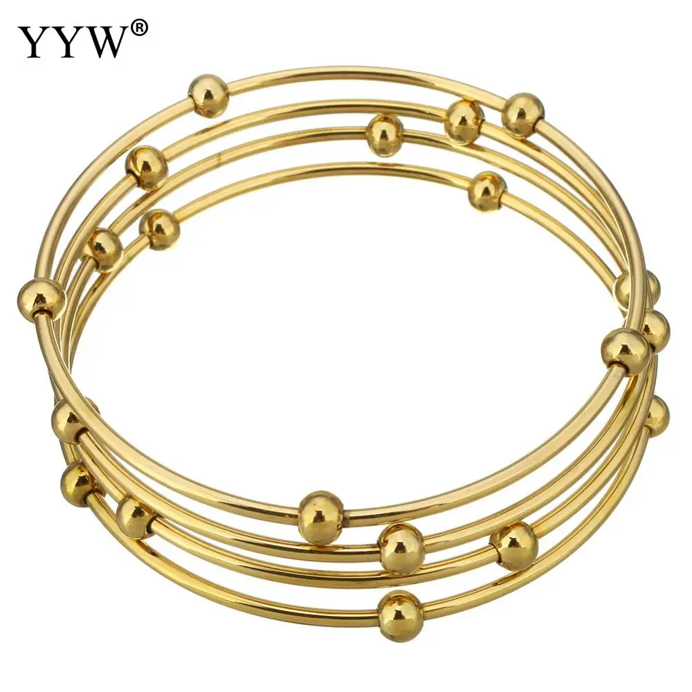 7pcs/Set Fashion Stainless Steel Bangle Gold Color Vintage Women Metal Bangle & Bracelet Jewelry Wholesale 68mm Diameter