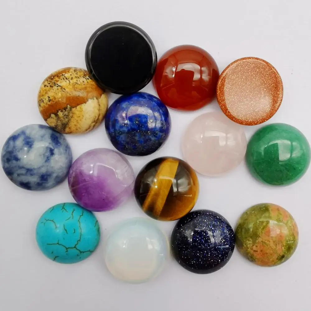 16MM Crystal Sodalite Sandstone Tigereye Aventurine Lapis Opal Mixed Stone Round CAB GEM Cabochon Jewelry Bead (10 pcs/lot)