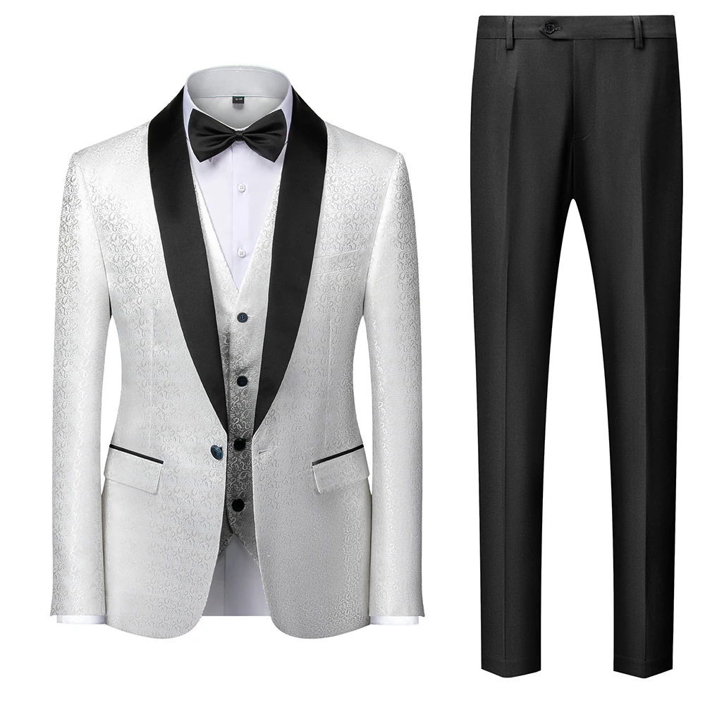 Shawl Collar Groom Wedding Suit White Fashion 3 Piece Banquet Prom Party Suit for Men 2023 Gentleman Suit M-5XL