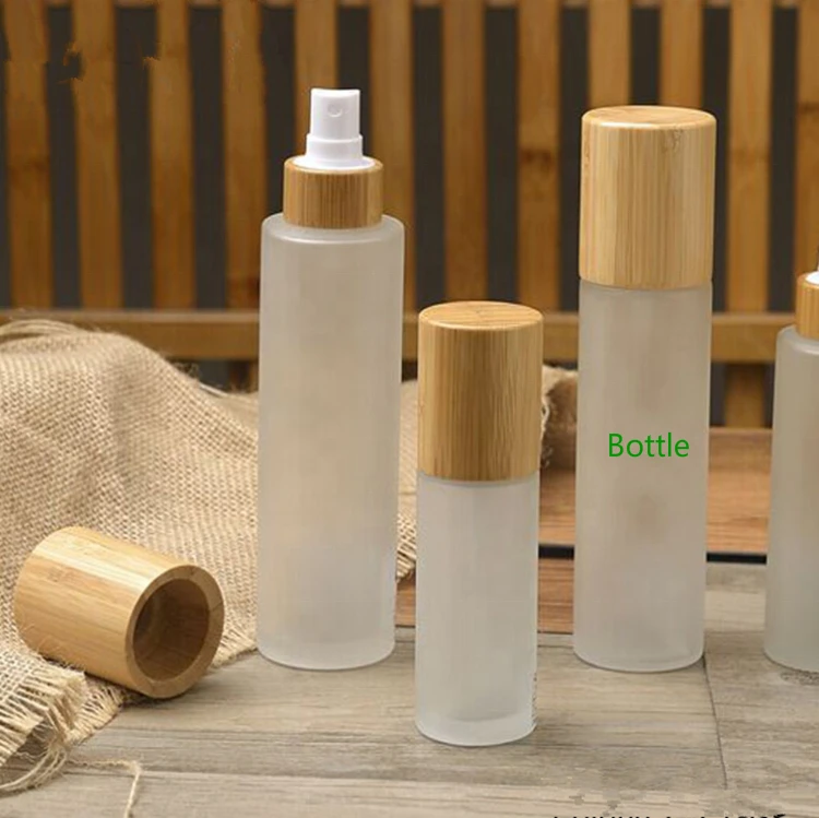 

117pcs 50ml Bamboo perfume Cosmetic essence lotion bamboo frosted clear glass spray bottle reusable engraving logo bamboo cover