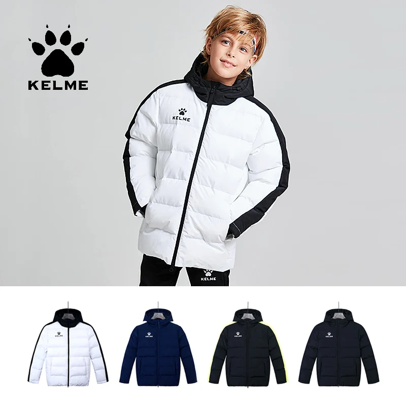 KELME Kids Cotton Clothing Winter Long Jacket Sports Hooded Outwear Baby Children Windproof  Warm Outdoor Cotton Coat 3883405