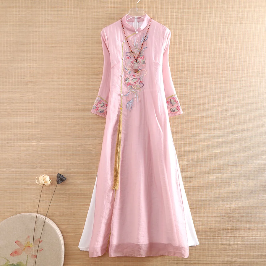 

Chinese Style Women Tassels Qipao Dress Spring Summer Royal Embroidery Vintage Elegant Slim Lady Luxurious Cheongsam S-XXL