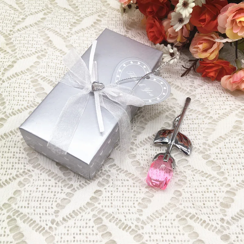 12pcs/Lot  Wedding Favors Return Gifts Long Stem Crystal Rose Valentine's Day Gifts for Girls Bride Show Souvenirs