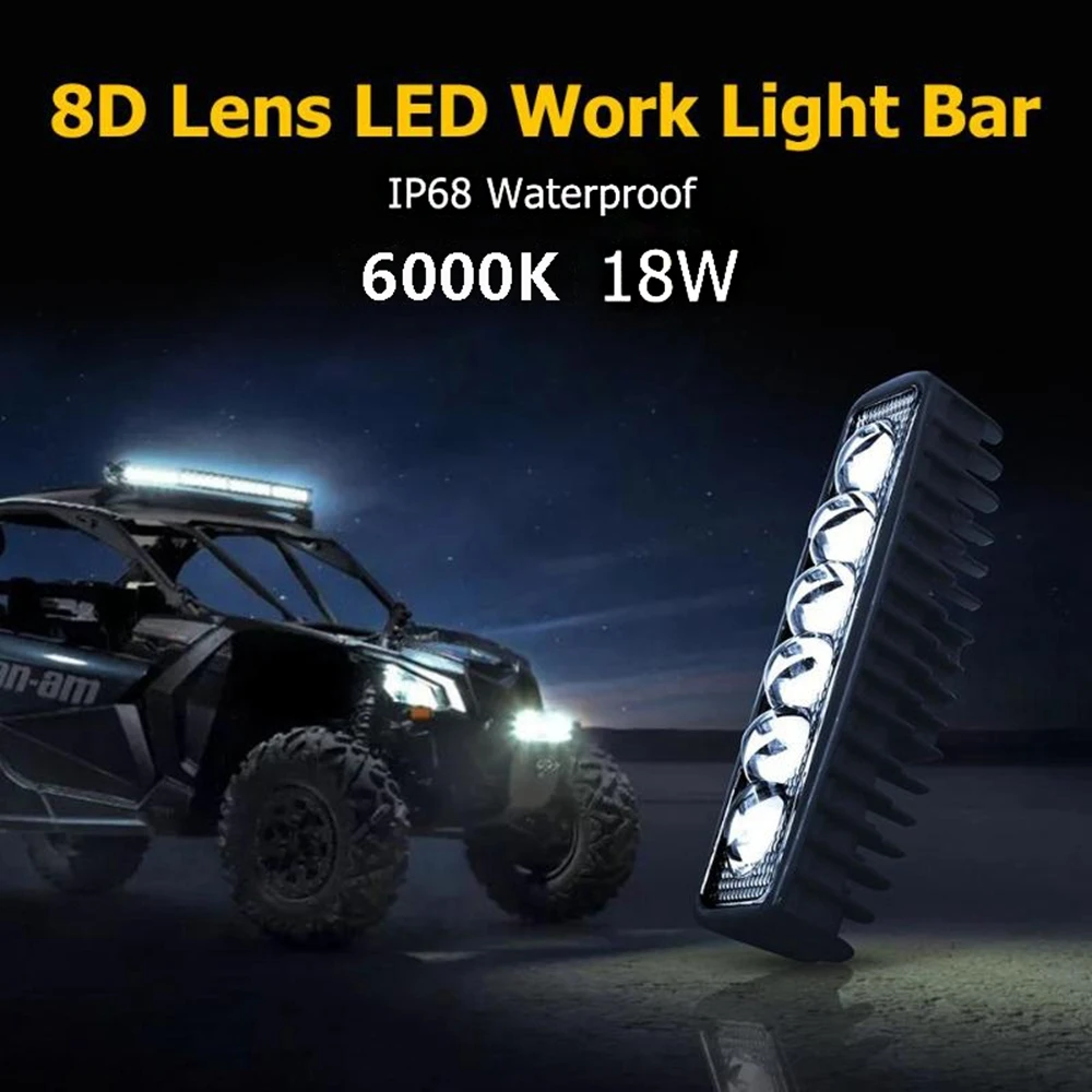 

12V-24V Spotlight LED Light Bar 6inch 18W 6LEDs Work Driving Light Bar 8D Mirror Universal For Truck ATV Off-road 4X4