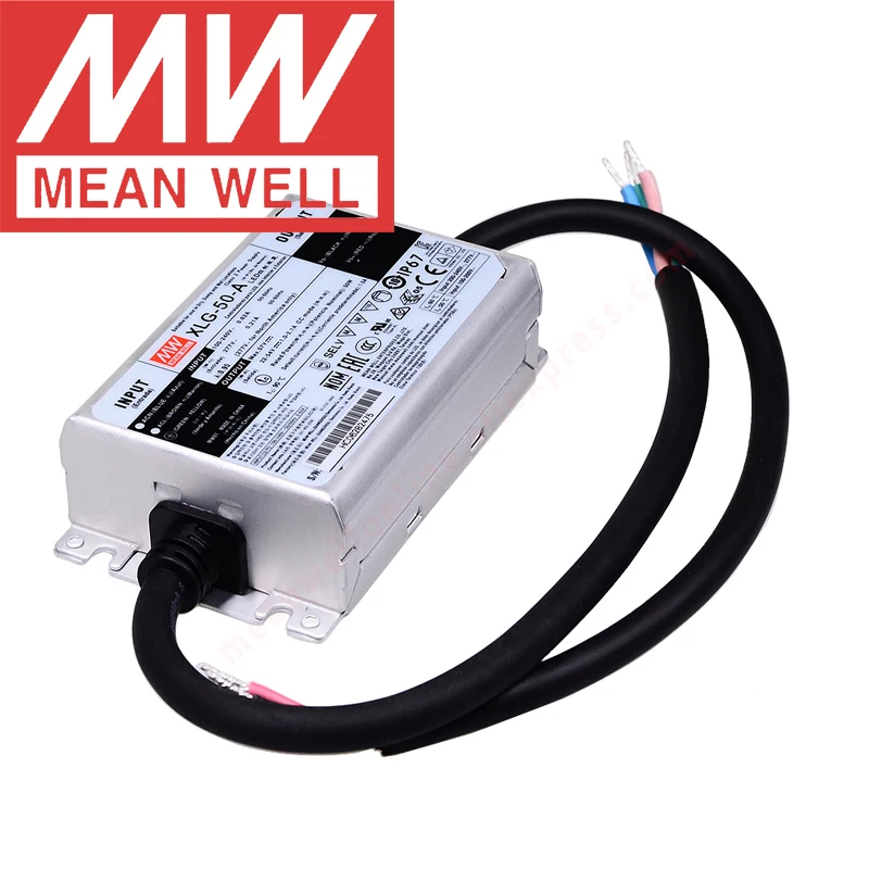 Металлический Чехол Mean Well XLG-50-A IP67 для использования в помещении и на улице, со светодиодным фонариком PFC, для уличного освещения, 50 Вт, с режимом постоянного питания