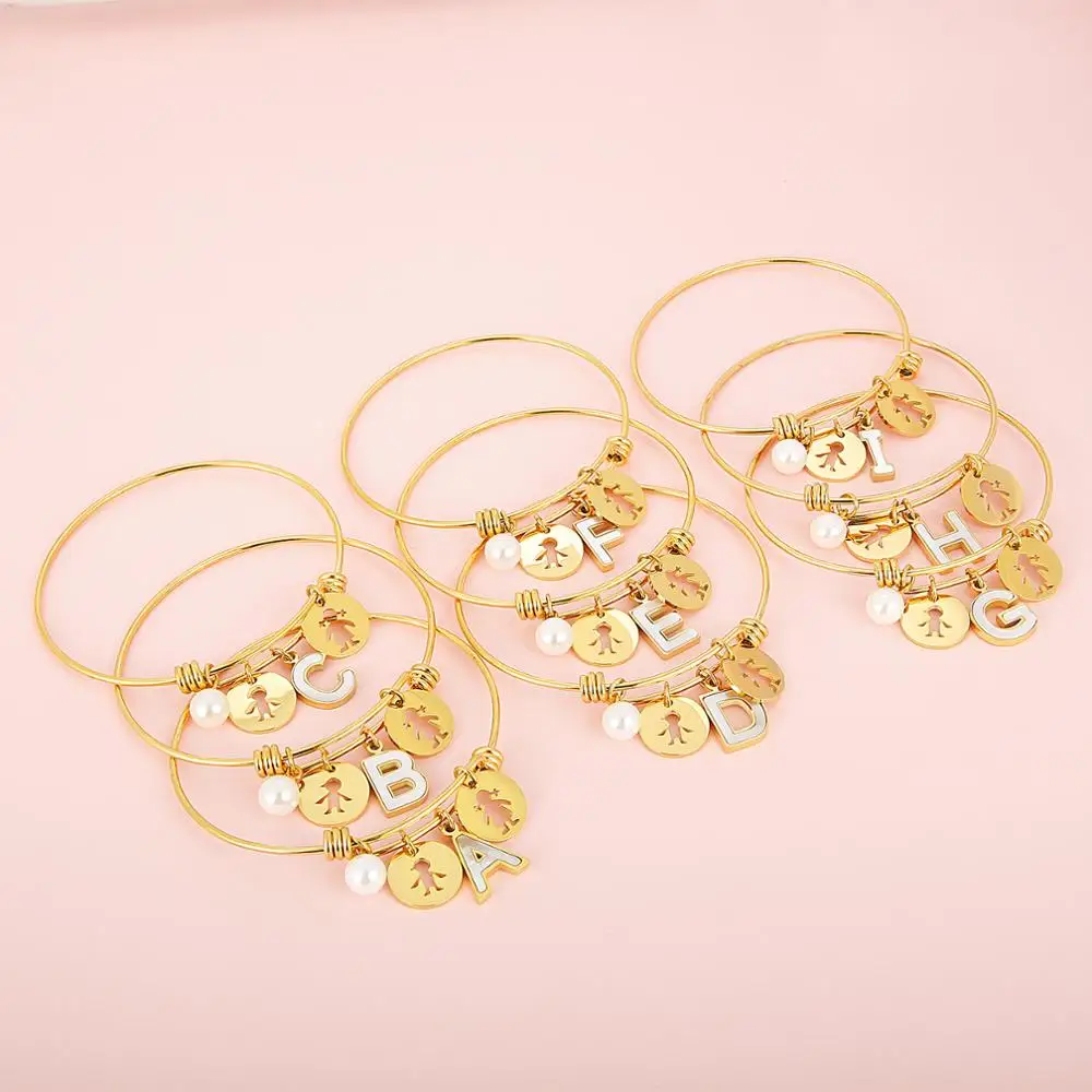 أساور من الفولاذ المقاوم للصدأ مع خرز للأطفال ، 26 حرفًا ، سحر ، هدية عيد ميلاد ، عيد الأم ، للبنات #2