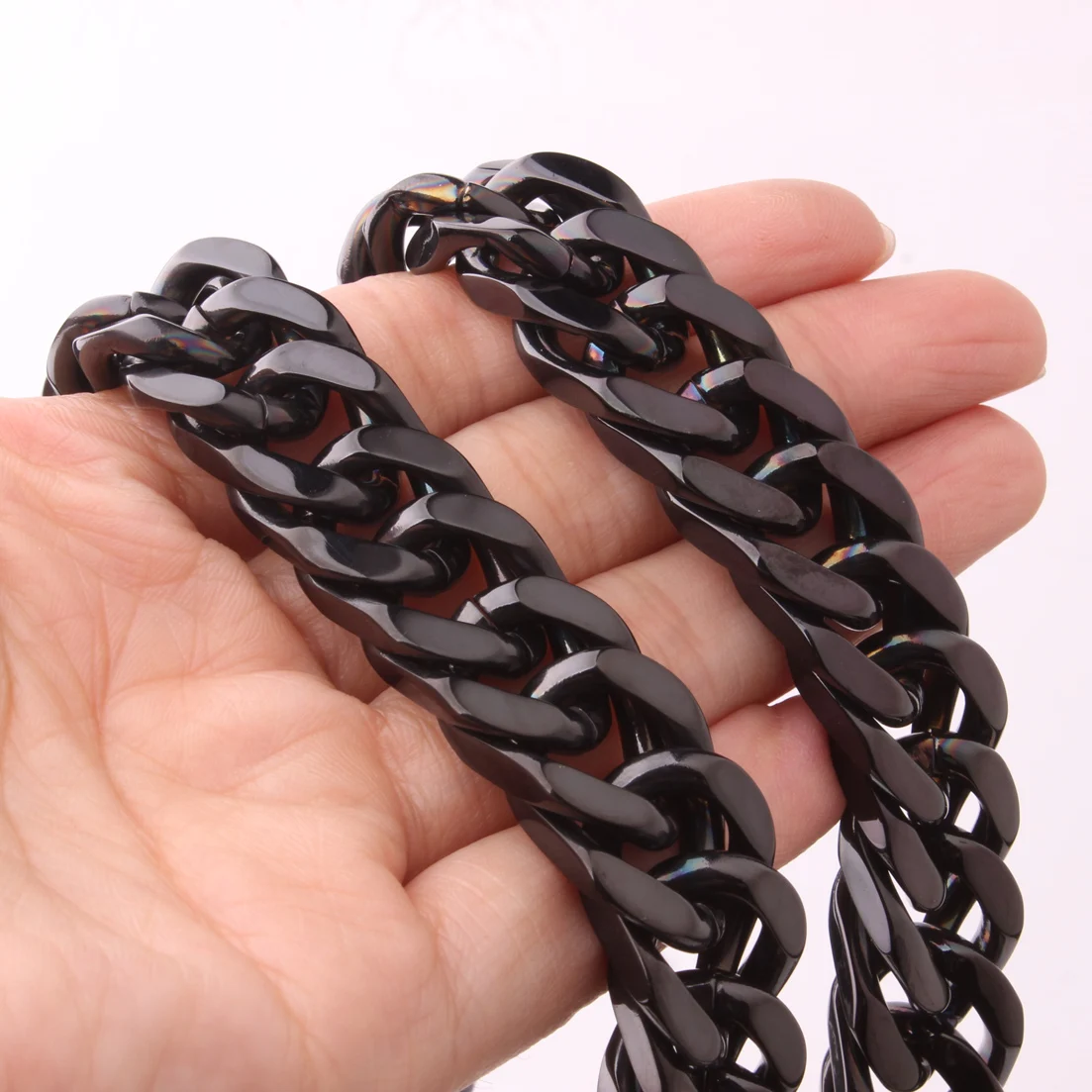 10/12/15/17/19MM Silver Color/Gold/Black Stainless Steel Curb Cuban Chain Mens Womens Necklace Or Bracelet 7-40\