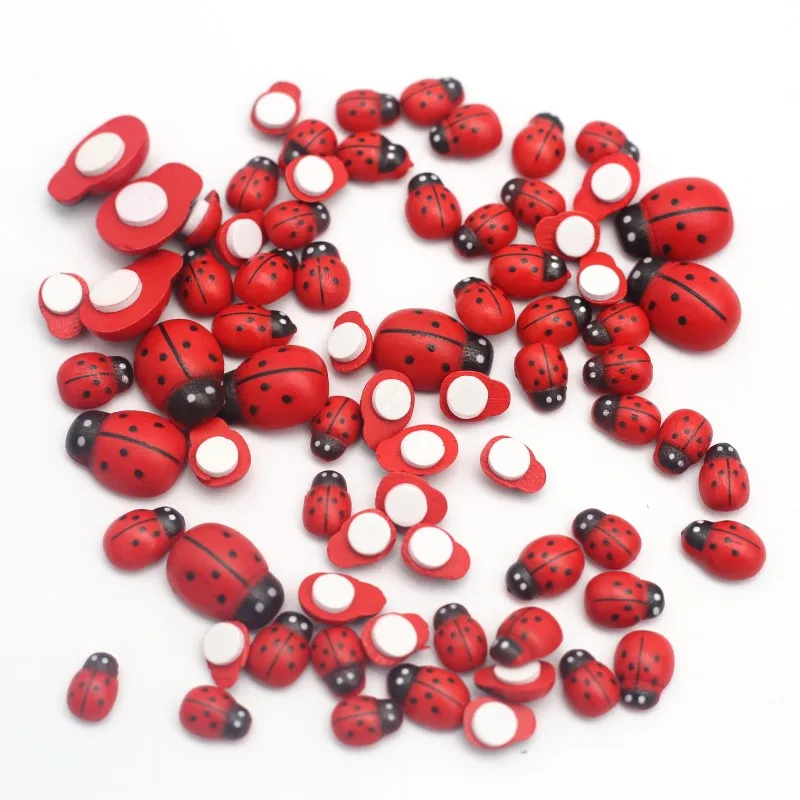 50pcs Red Wooden Ladybirds Flat-Back Crafts Easter Wedding Decor Scrapbooking Cardmaking Child Gift DIY Handmade  Accessories