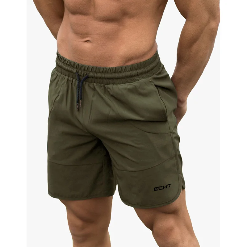 Shorts de poliéster masculino casual, musculação calça curta masculina, moletom com cordão até o joelho, ginástica fitness, nova moda