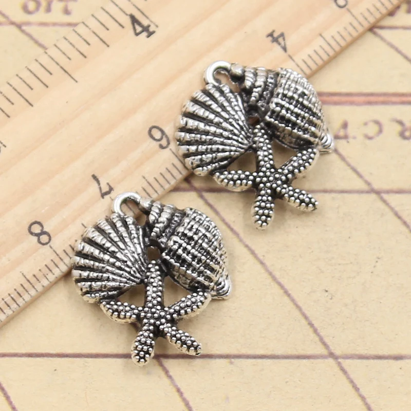 10pcs Charms Sea Shells Starfish Conch 23x20mm Tibetan Silver Color Pendants Antique Jewelry Making DIY Handmade Craft