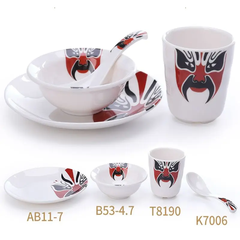 

Beijing Opera A5 Melamine Dishes and Plates Sets Chafing Dish Bone China Dinnerware Sets Korean Kitchen Porcelain Dinner Sets