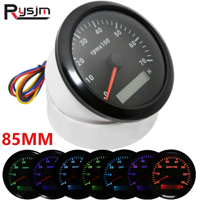 Universal 85mm Car Boat Tachometer Tacho Gauge 0-7000RPM 8000RPM 6000RPM Rev Counters with Trip Hour Meter 7 colors backlit