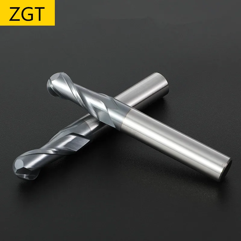 ZGT High quality Ball Nose End Mills HRC50 2 Flute Milling Tools Tungsten Steel Milling Cutter Alloy Carbide Ball Nose Endmills