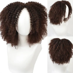 MSIWIGS – Perruque Afro Courte Crépue Bouclée pour Femme, Cheveux Synthétiques, Bruns, Ombrés avec Raie au Milieu, Coiffure de Fête Quotidienne, de Couleur Noir avec Clips