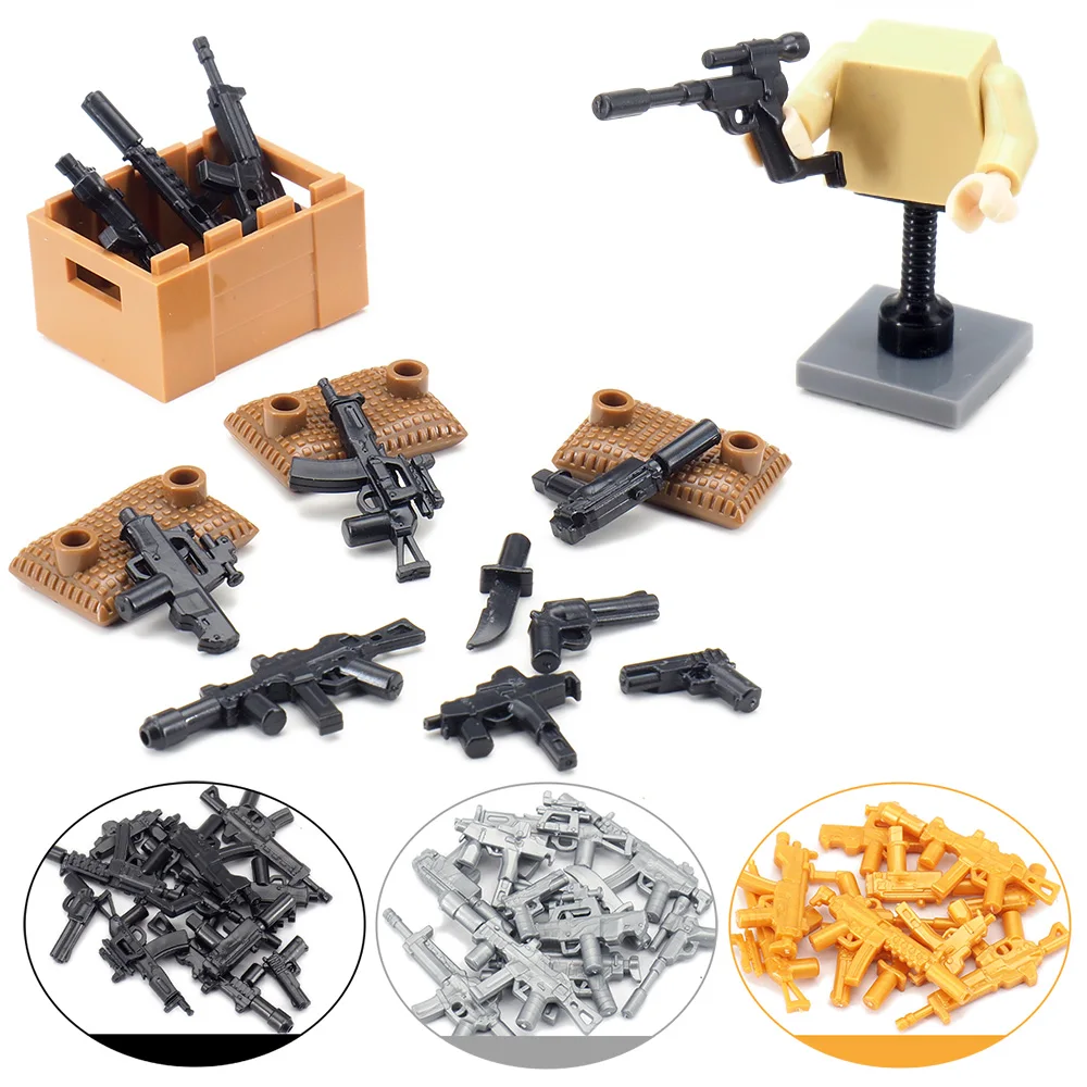 Assembly Army MP5 Submachine Gun Set Weapons Military WW2 Building Block Soldier Figures Equipment Fighting Model Child Gift Toy