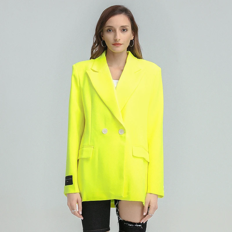 Imagem -03 - Blazer Casual Feminino Amarelo Jaqueta Solta de Manga Longa Minimalista Tamanho Grande Diário Peça