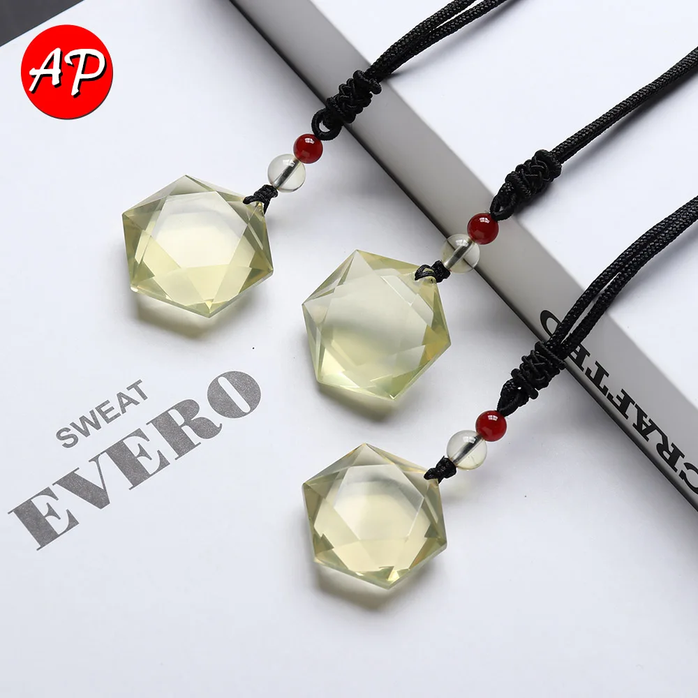 Natural Crystal Six Star Pendant Yellow quartz Healing stone Citrine Energy Stone Clavicle Necklace Lucky Pendant Hot Sale