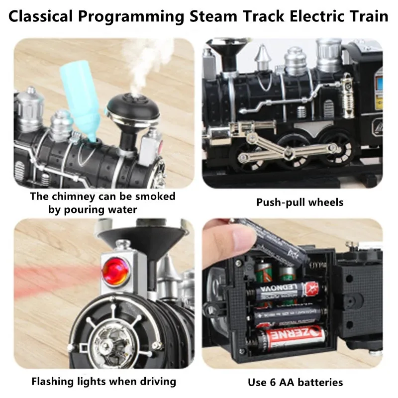 lntelligent Programming Add Water Smoke Remote Control Train 80CM DIY Assembly Parent-Child Interaction Classical Steam RC Toys