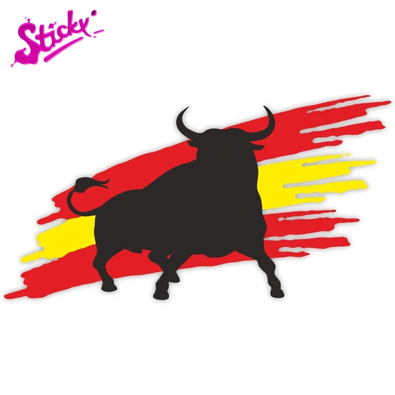 STICKY Bull Skull Sticker With Flag Badge Brand Car Sticker Decal Decor For Car Motorhome Laptop Spain Motorcycle Off-road