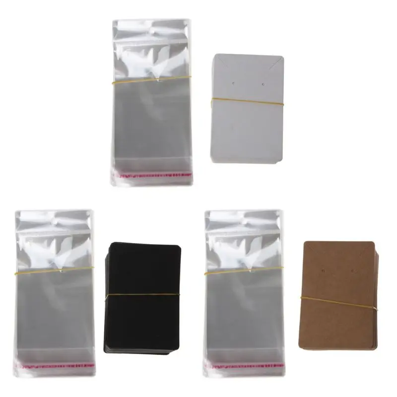 100Pcs Blank Kraft Paper Jewelry Packaging Card Tags Used For Necklace Earring Display Cards with 100Pcs Self-Seal Bags