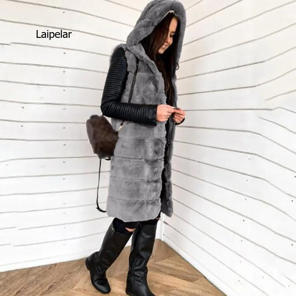 Winter Coat Women Faux Fur Gilet Vest Sleeveless Waistcoat Body Warmer Hooded Jacket Outwear chaquetas mujer Outerwear A50