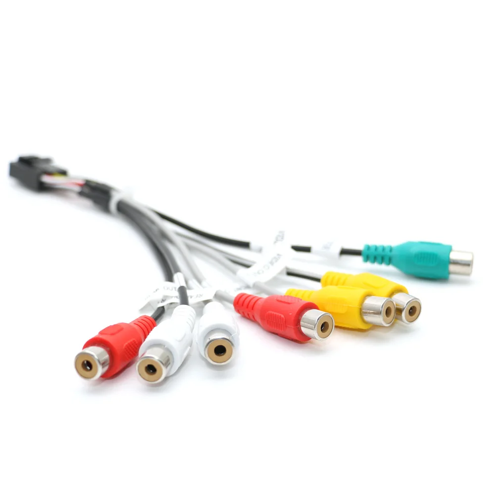 Adaptador de Cable de Subwoofer para coche, Conector de cableado, Radio Android, DVD, accesorios, 14 pines, salida Universal, 7 RCA