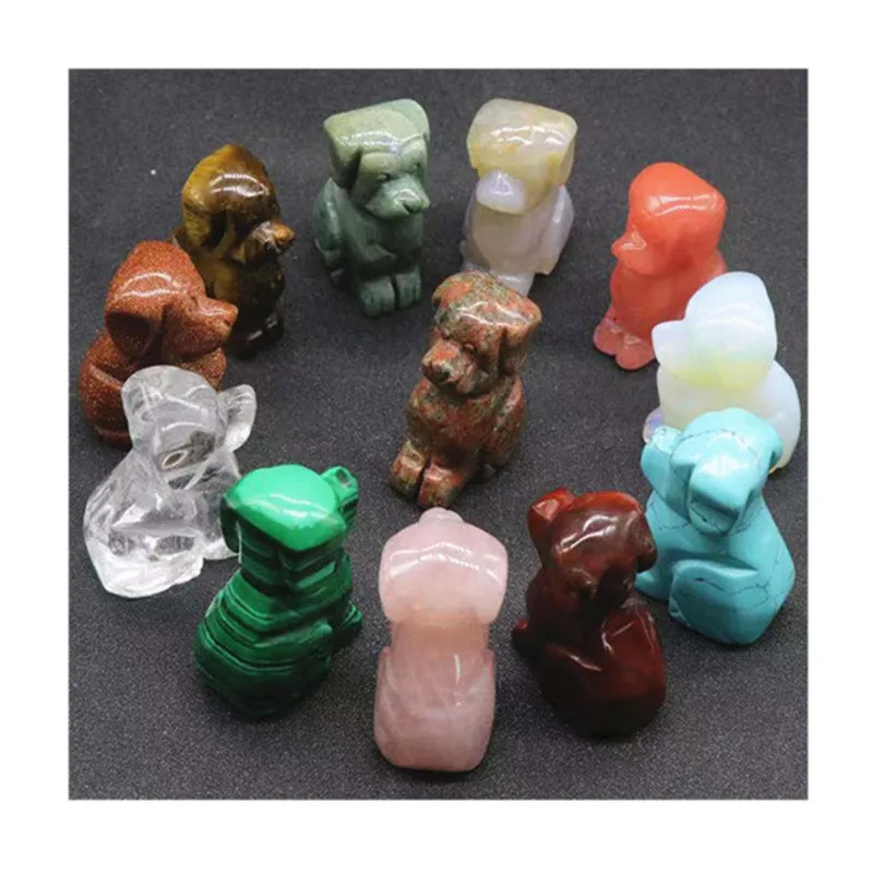 

Hand Carved Folk Crafts Box Mixed Quartz Dog Crystal Stones For Gifts