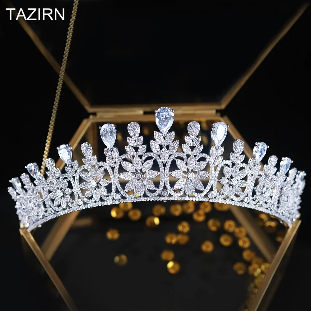 

Bridal Tiaras European Princess Crowns Sweet 16 Hair Accessories Trendy Full Cubic Zirconia Headpieces CZ Wedding Headwear Gifts