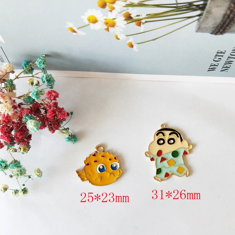 10pcs Cartoon Pajamas Boy Clownfish Enamel Metal Charms Oil Drop Fish Pendants For Girl DIY Jewelry Bracelet Earring Accessories