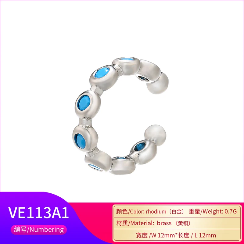 ZHUKOU-Anillo de cristal de latón de 12x12mm para mujer, clips para las orejas, un par, 2 unidades, modelo: VE113