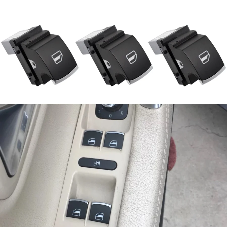 Wooeight 3x Chrome Mater Single Window Control Switch Button For VW Golf 5 6 Touran Passat B6 B7 CC Caddy Tiguan Polo Touran