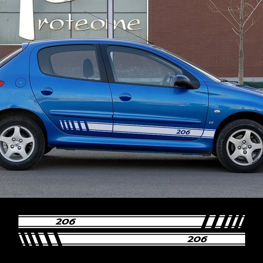 2PCS Car Side Line Stickers For Peugeot 206 Tuning Accessories Vinyl Film Decals DIY Auto Sports Decal Graphics Wrap Accessories