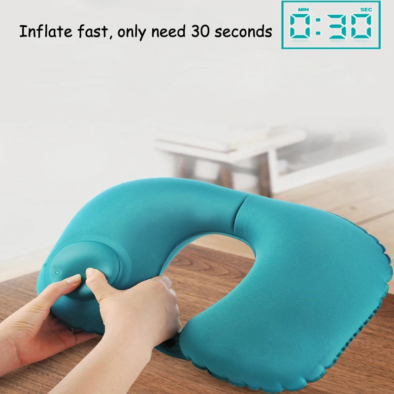 U-Shape Travel Pillow Automatic Air Inflatable Airplane Car Pillows Ring Pillow Folding Press Type Bed Pillows Neck Cushion