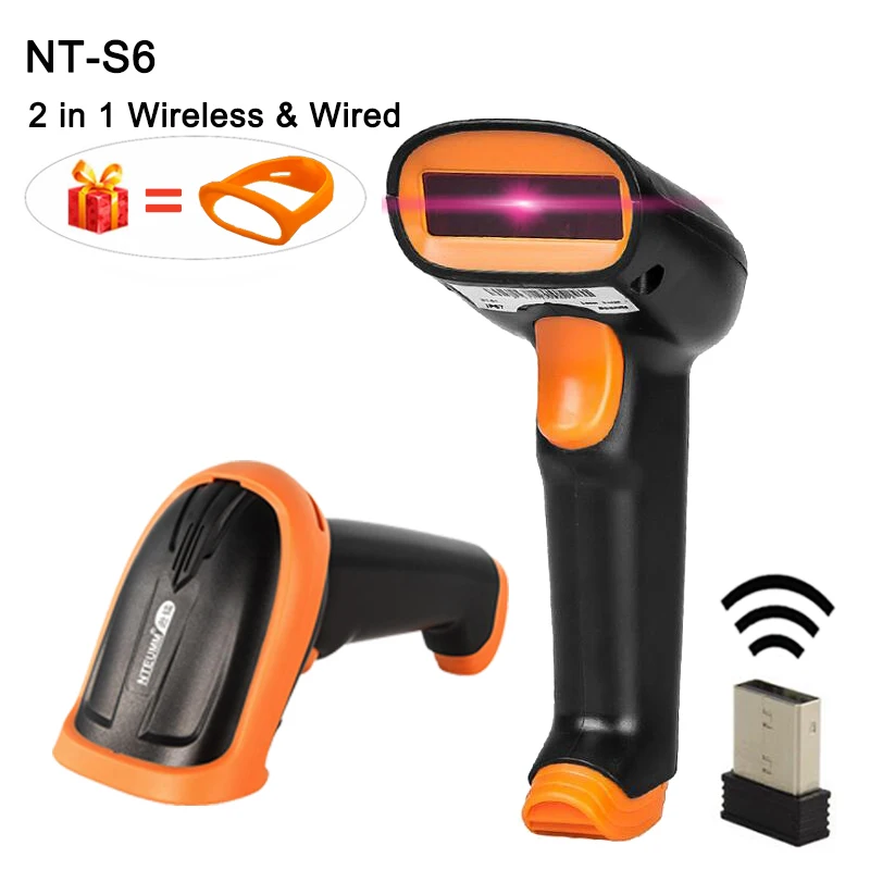 

NETUM S6 Wireless Barcode Scanner 2000mAh Bar Code Reader 2.4G up to 50m Laser Barcode Scanner Wireless Wired For Windows PC