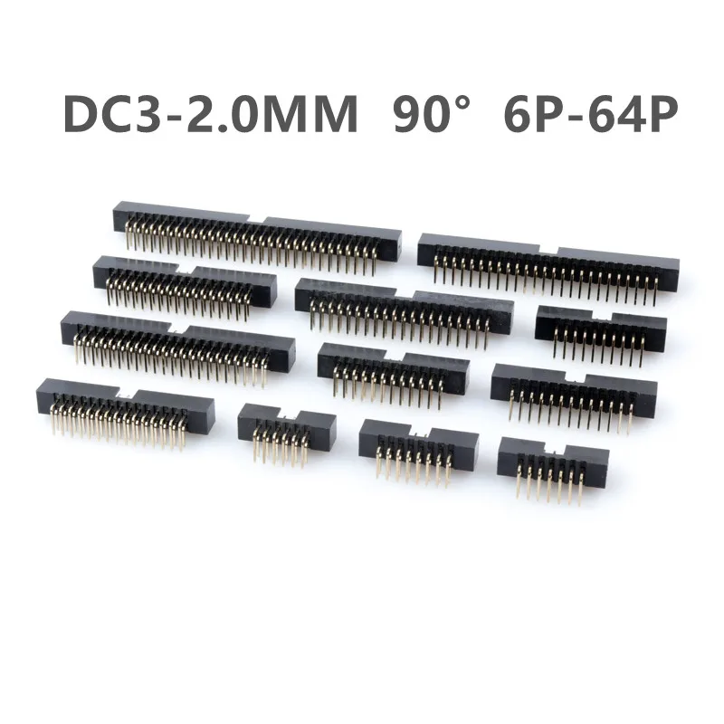 10PCS IDC/JTAG 2.0 DC3 Male Pin PCB Header Connector 2*3/4/5/6/7/8/26/40/50/60P Curved Shrouded Socket Box header pitch 2.0mm