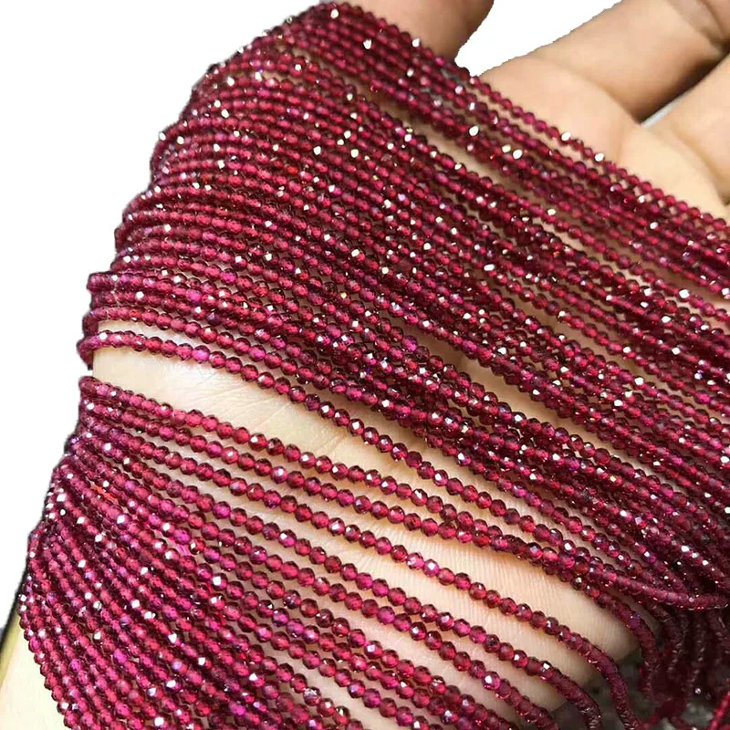 Natural Stone Precious Faceted Genuine Garnet Sparkling Cut Small Round Beads 2/3/4/5MM Diy Bracelet Necklace For Jewelry Making