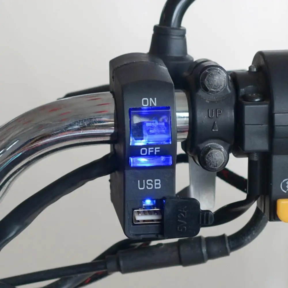 Indicador LED de montaje en manillar de motocicleta, puerto USB, cargador de teléfono con interruptor, fácil de instalar, accesorios de motocicleta, piezas de repuesto